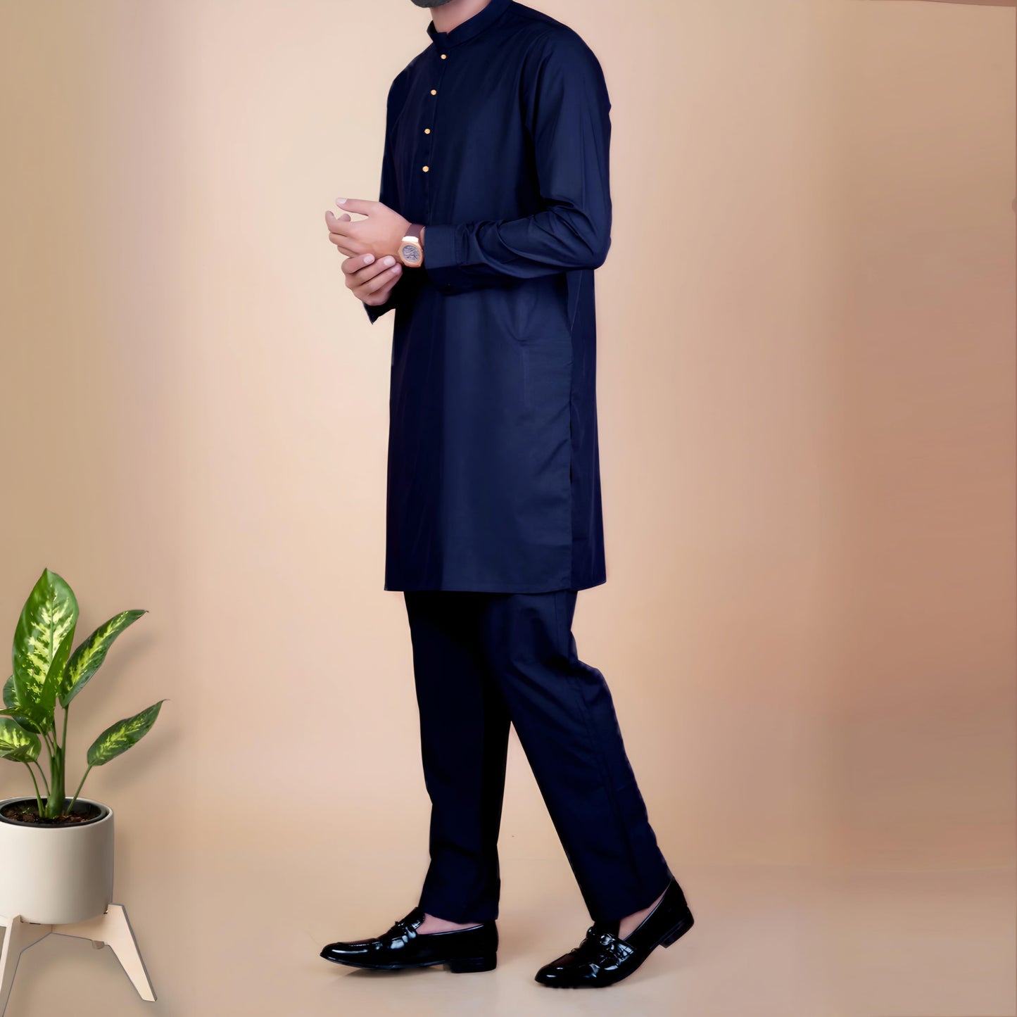 Kurta Pajama Solid Navy Blue