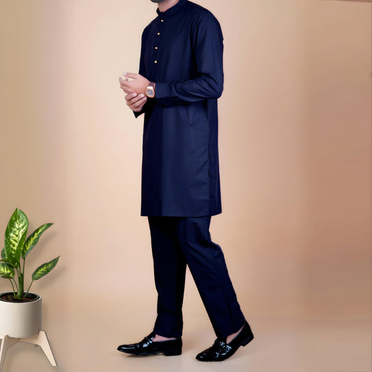 Kurta Pajama Solid Navy Blue