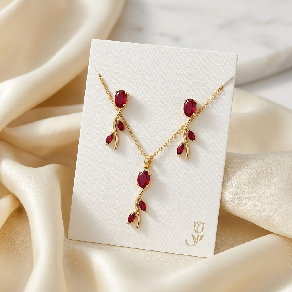 Tulip Red Necklace With Earrings