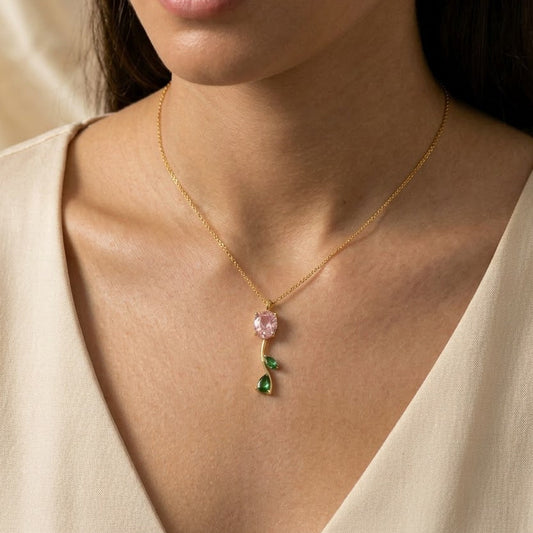 Rose Necklace Pink X Green