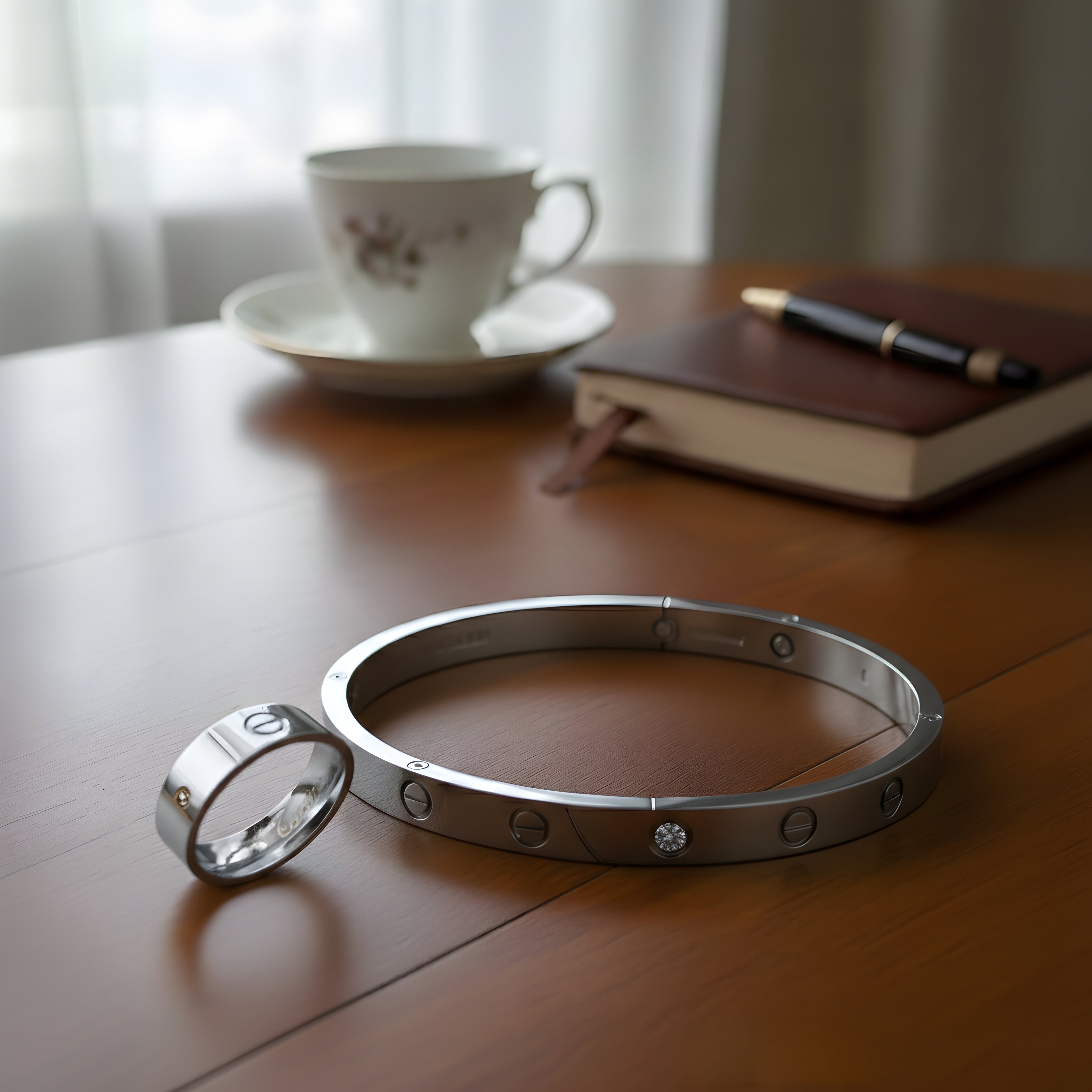 Silver Cartier Diamond Love Bracelet With Ring Stainless Steel Set House Of Fashion