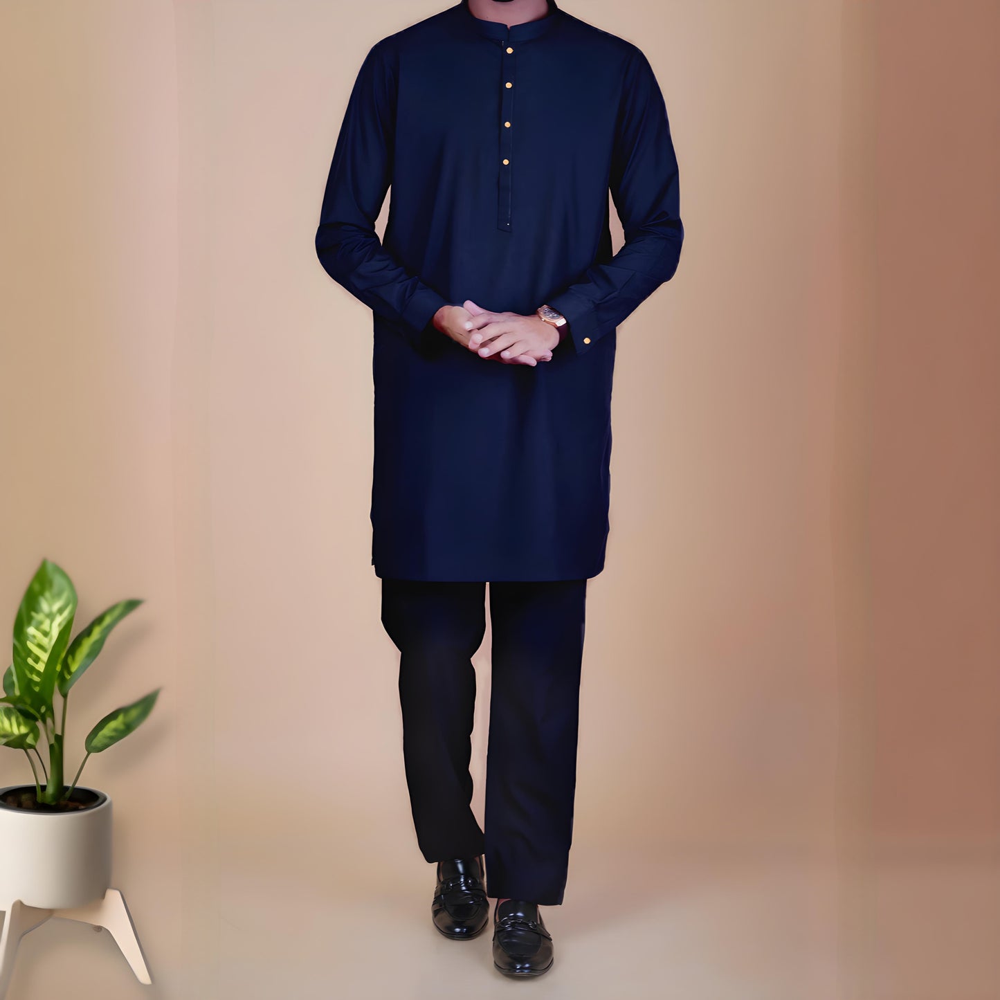 Kurta Pajama Solid Navy Blue