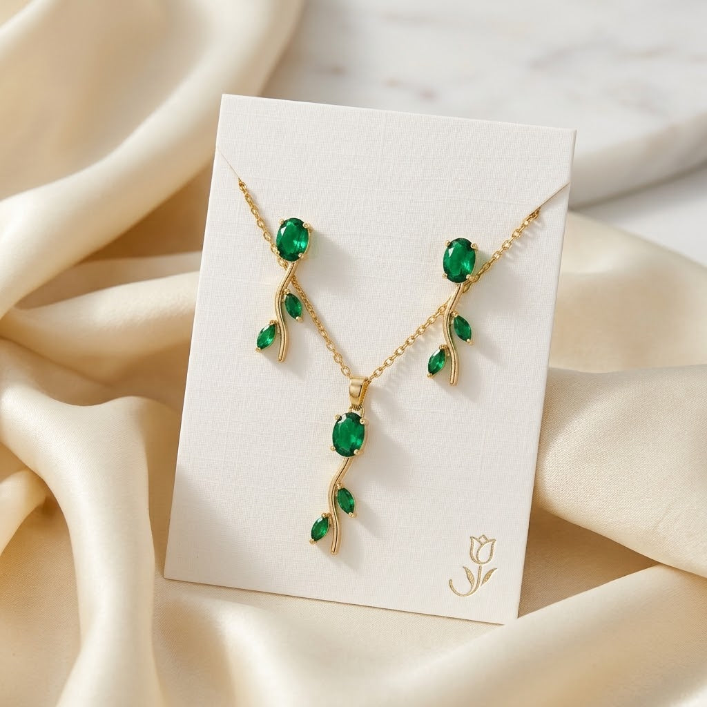 Tulip Green Necklace With Earrings