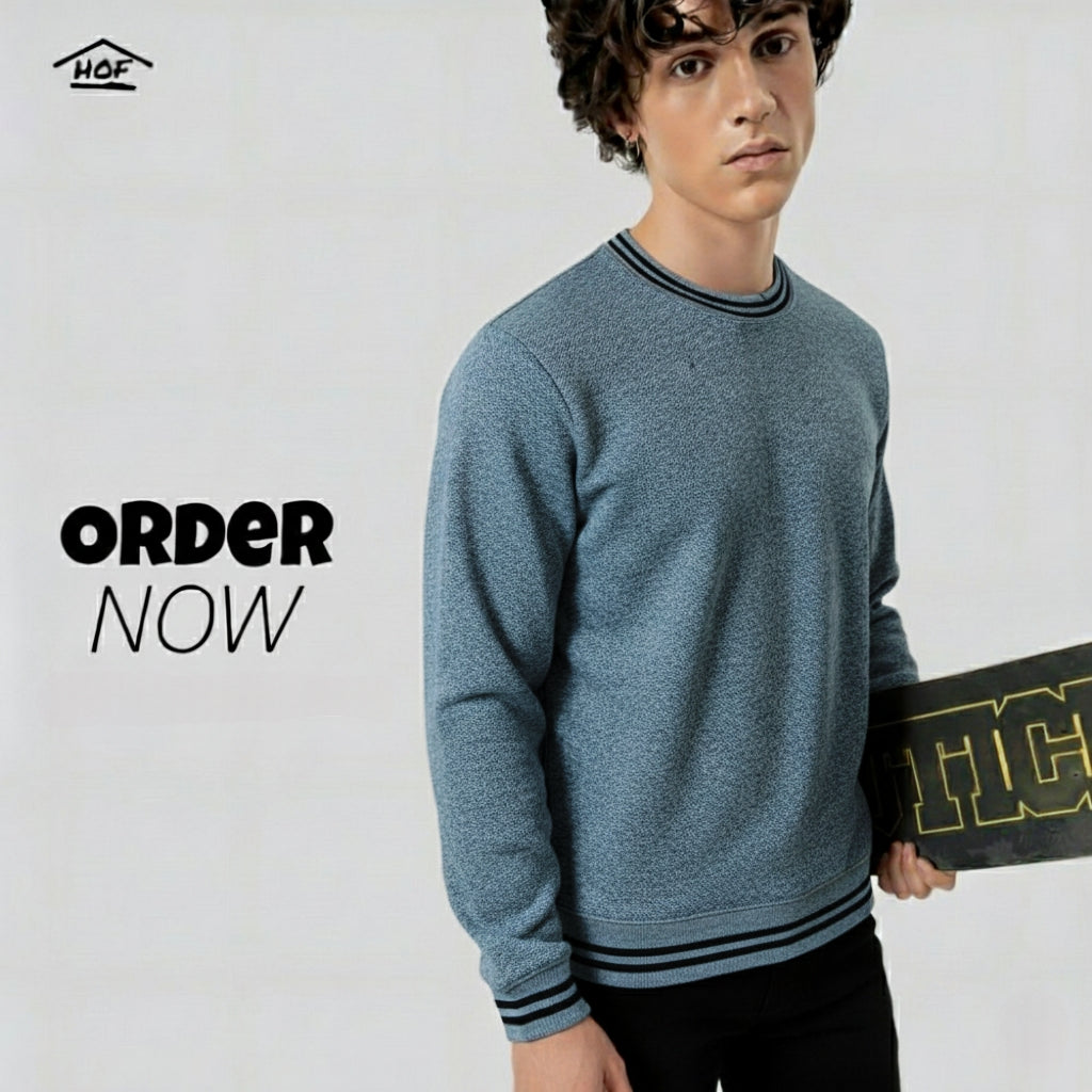 Sweat Shirt Sky Blue Black Linear