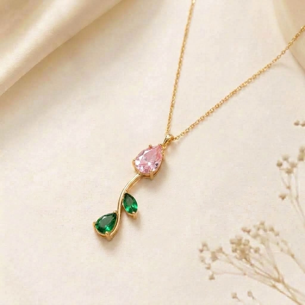 Rose Necklace Pink X Green