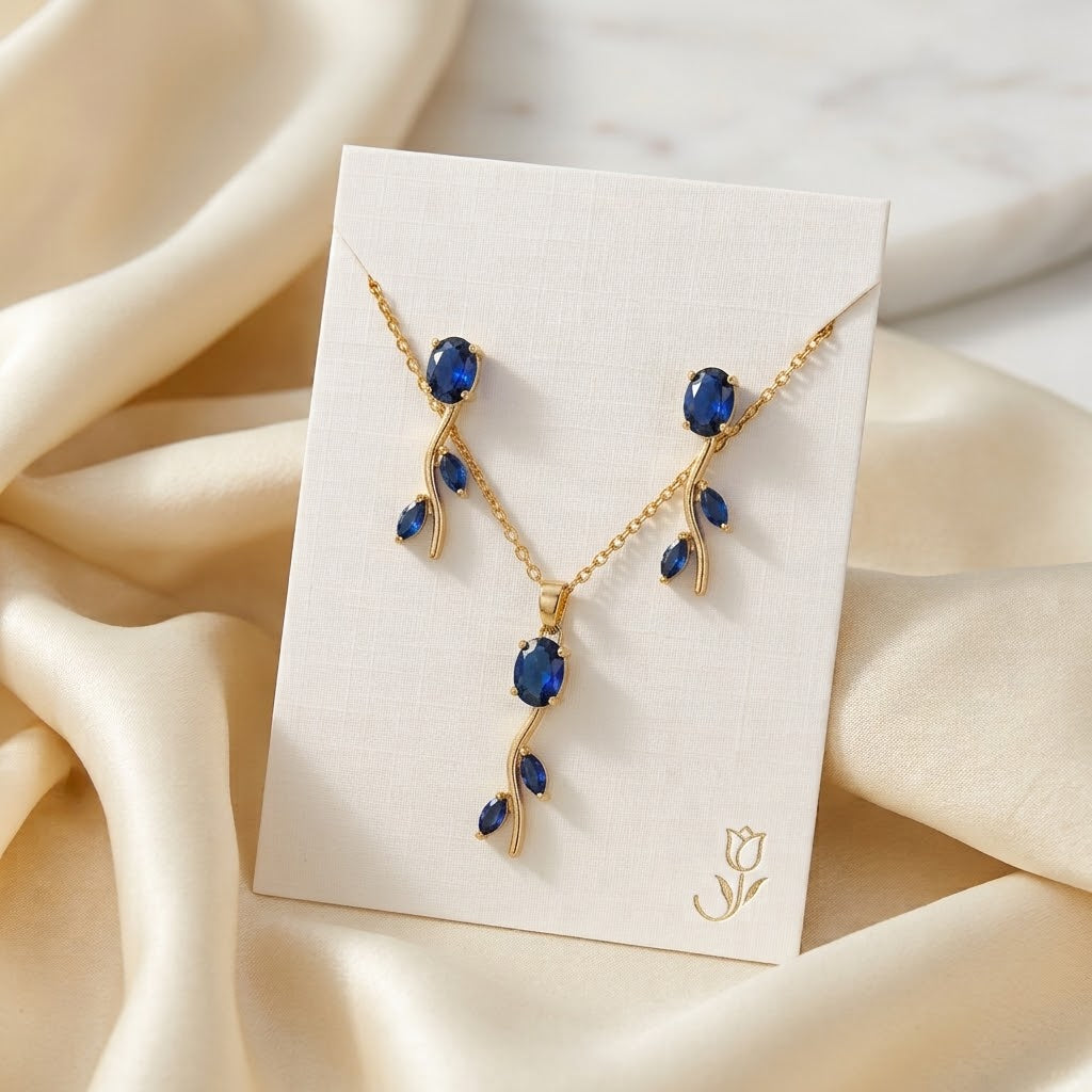 Tulip Blue Necklace With Earrings