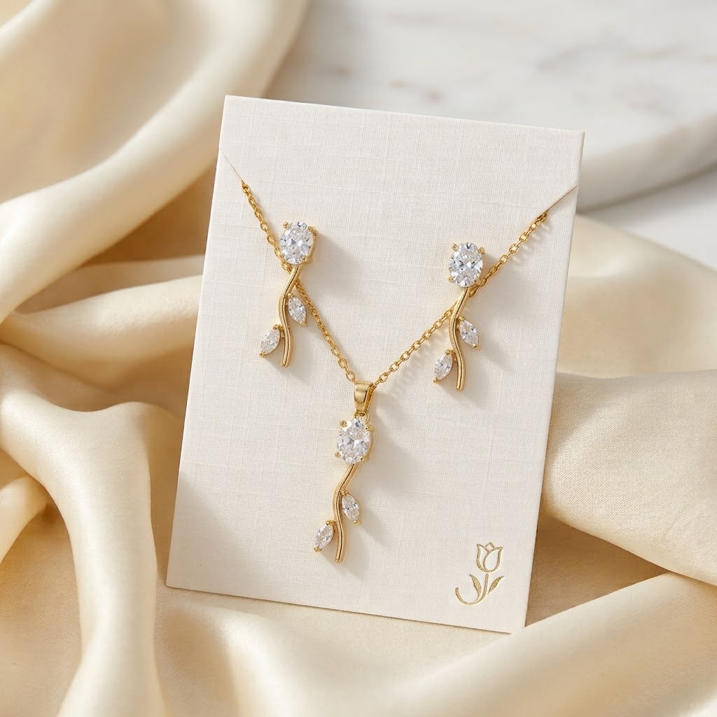 Tulip White Necklace With Earrings