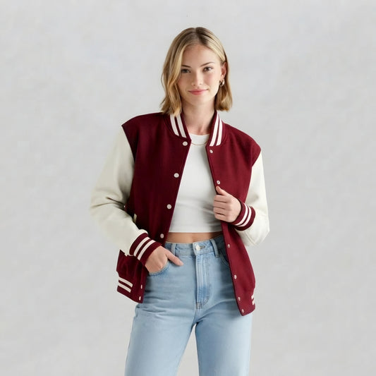 Women's Varsity Jacket Maroon and White