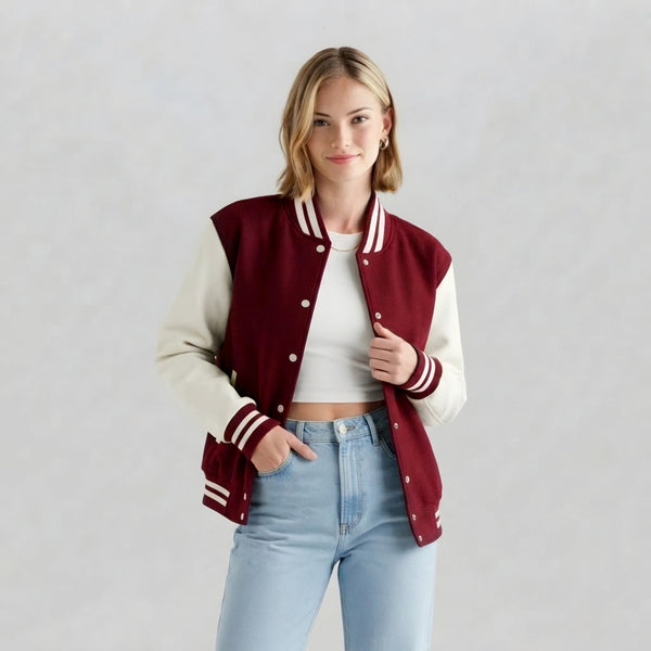 Women's Varsity Jacket Maroon and White
