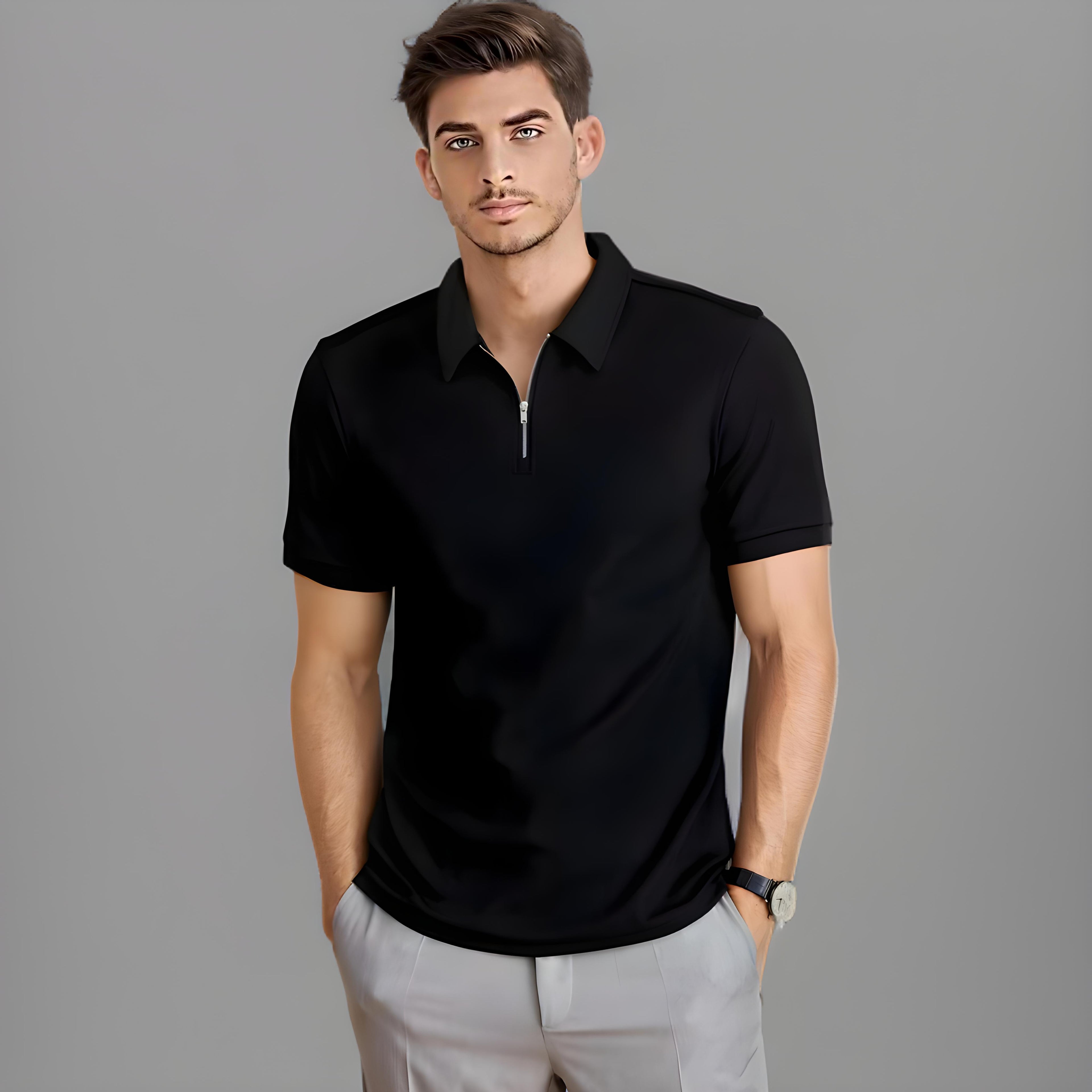 ZipUp Polo Black House Of Fashion