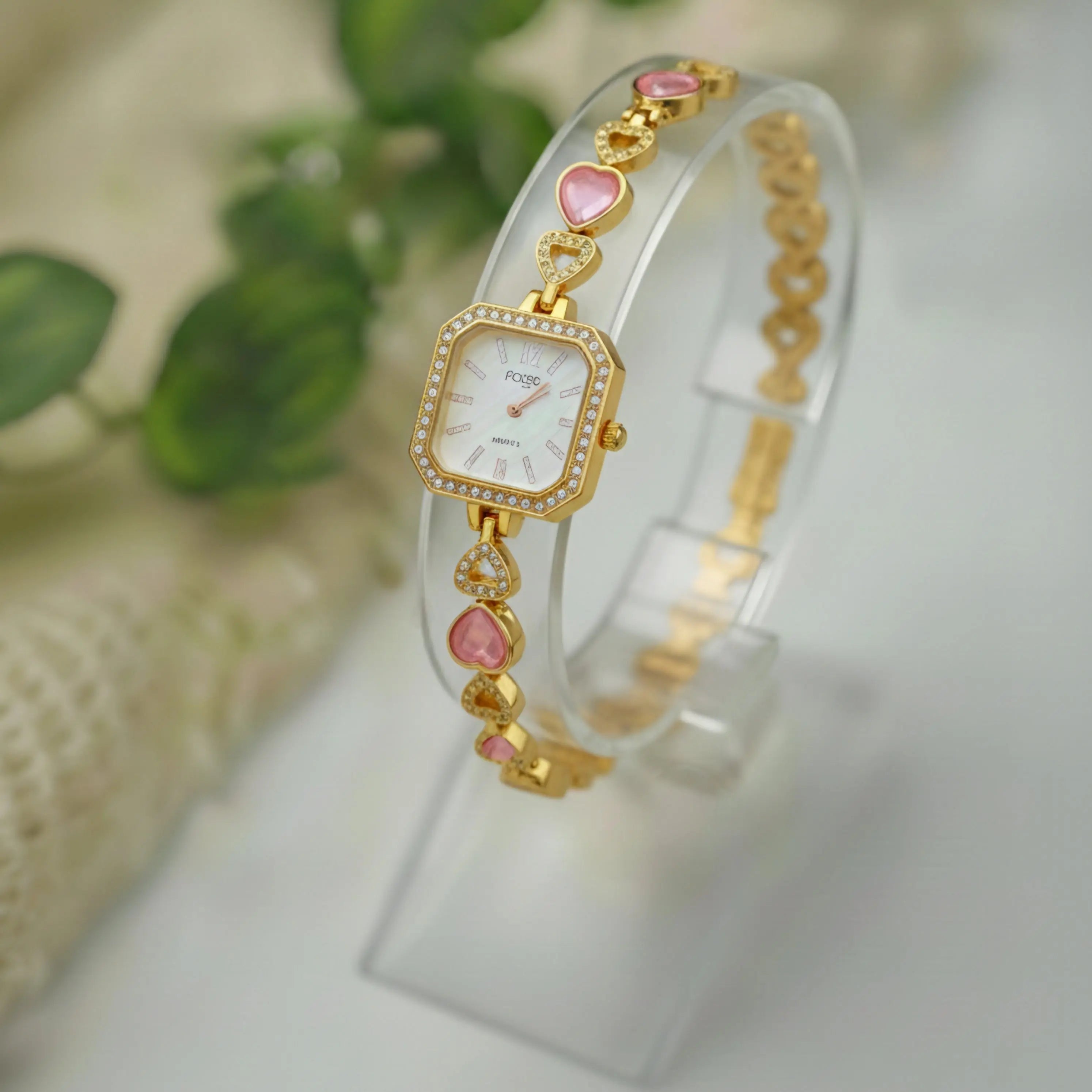 Rose Bracelet Watch Gold (Pink Hearts) House Of Fashion