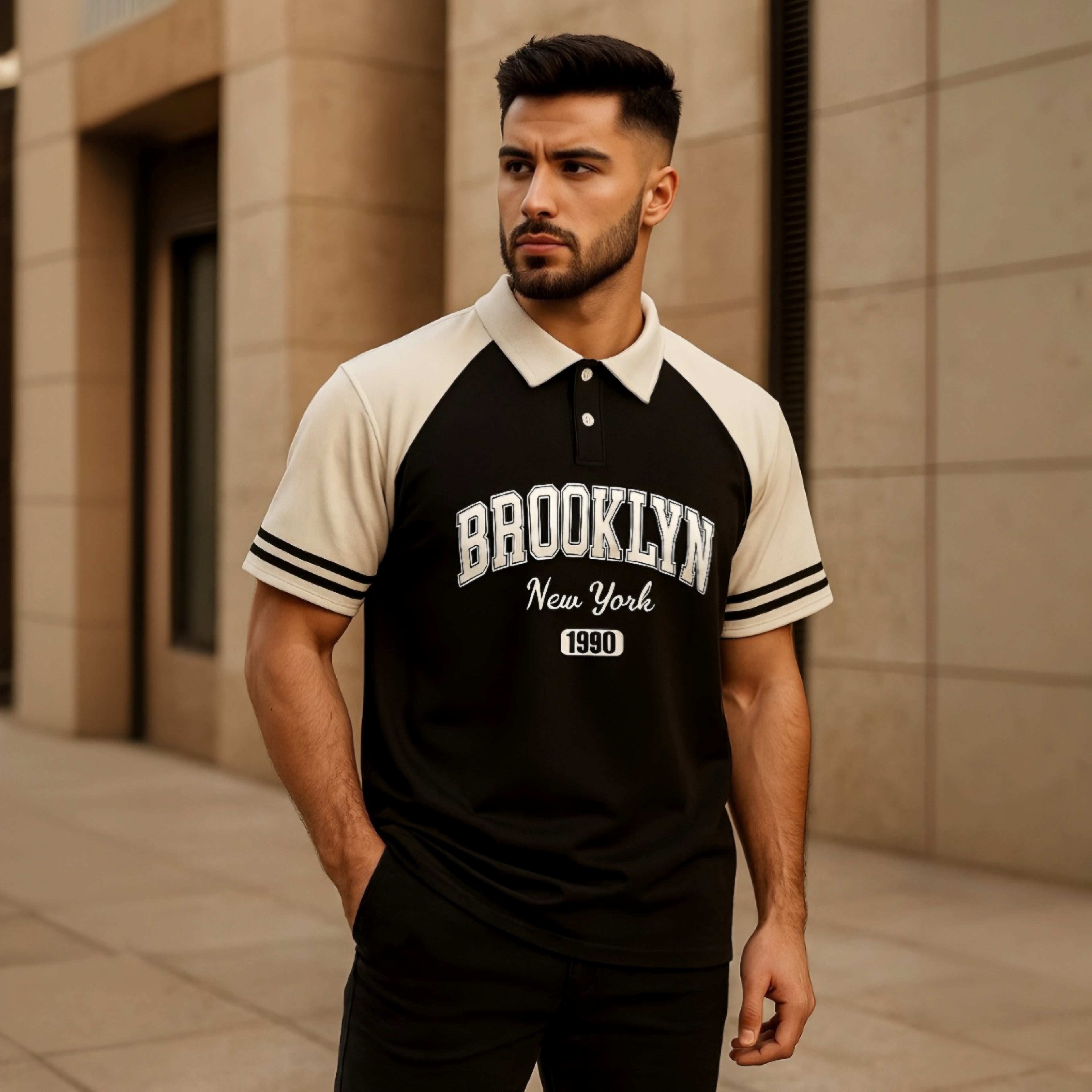DROP SHOULDER POLO BLACK