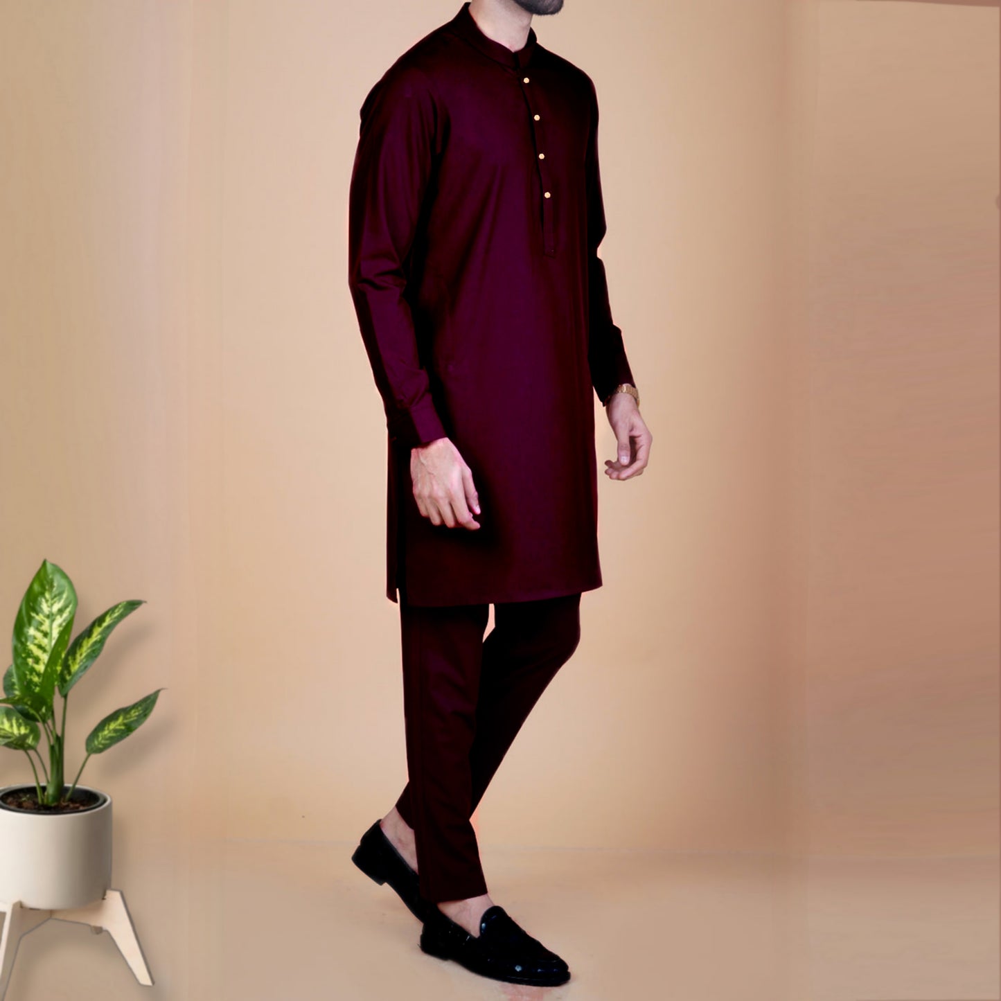 Kurta Pajama Solid Dark Maroon