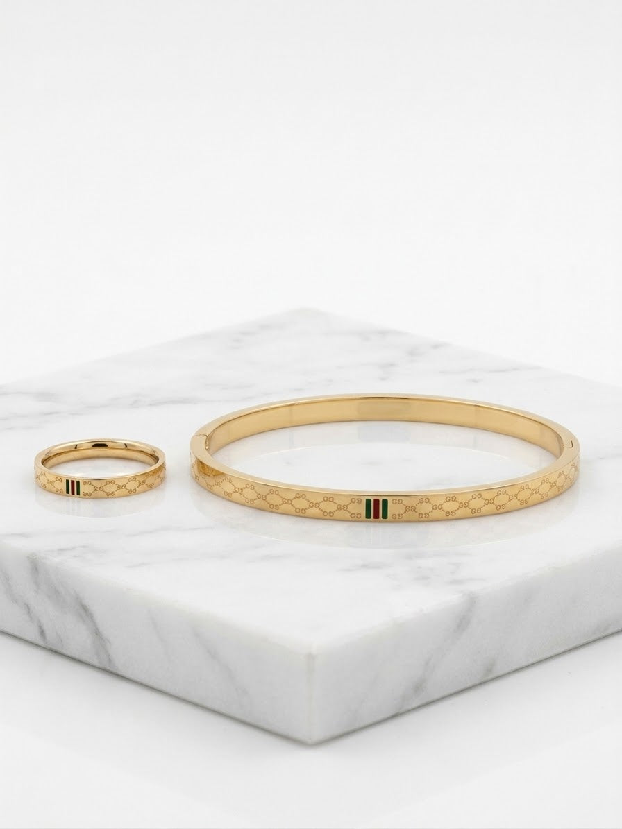 Red & Green Charm Bangle + Ring Set