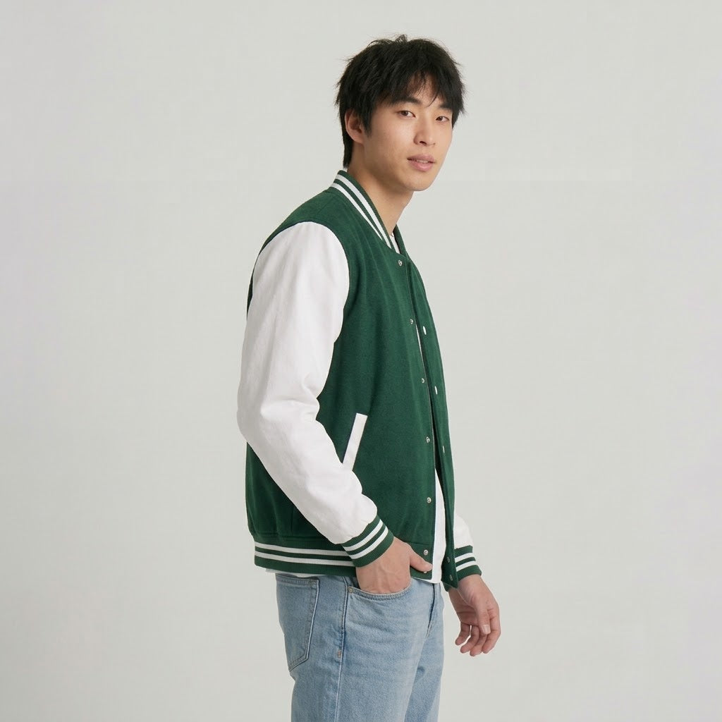Men's Varsity Jacket Green And White