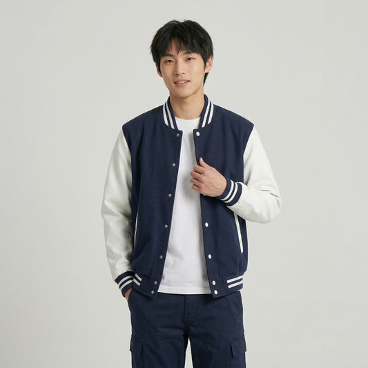 Men's Varsity Jacket Navy Blue And White
