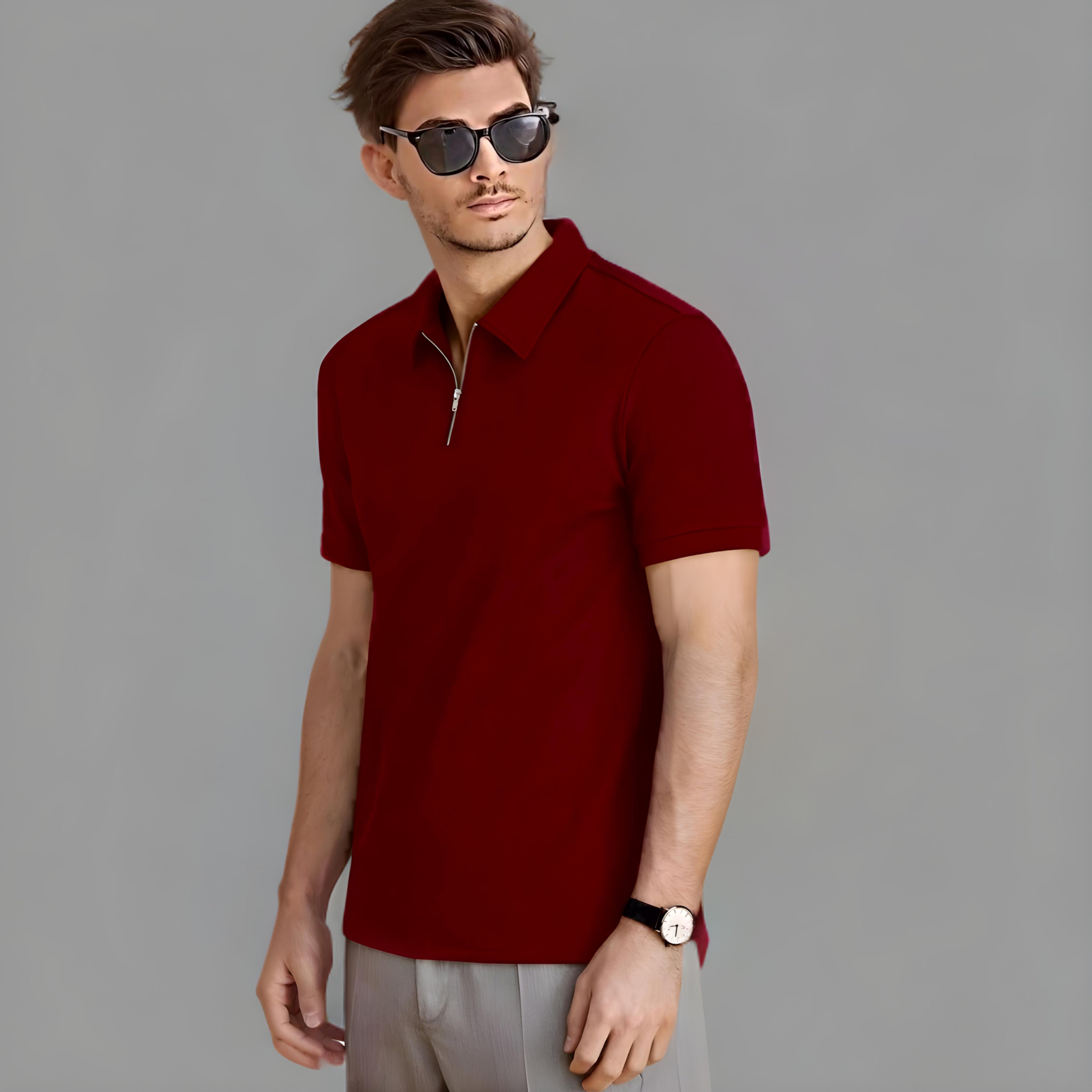 ZipUp Polo Maroon House Of Fashion