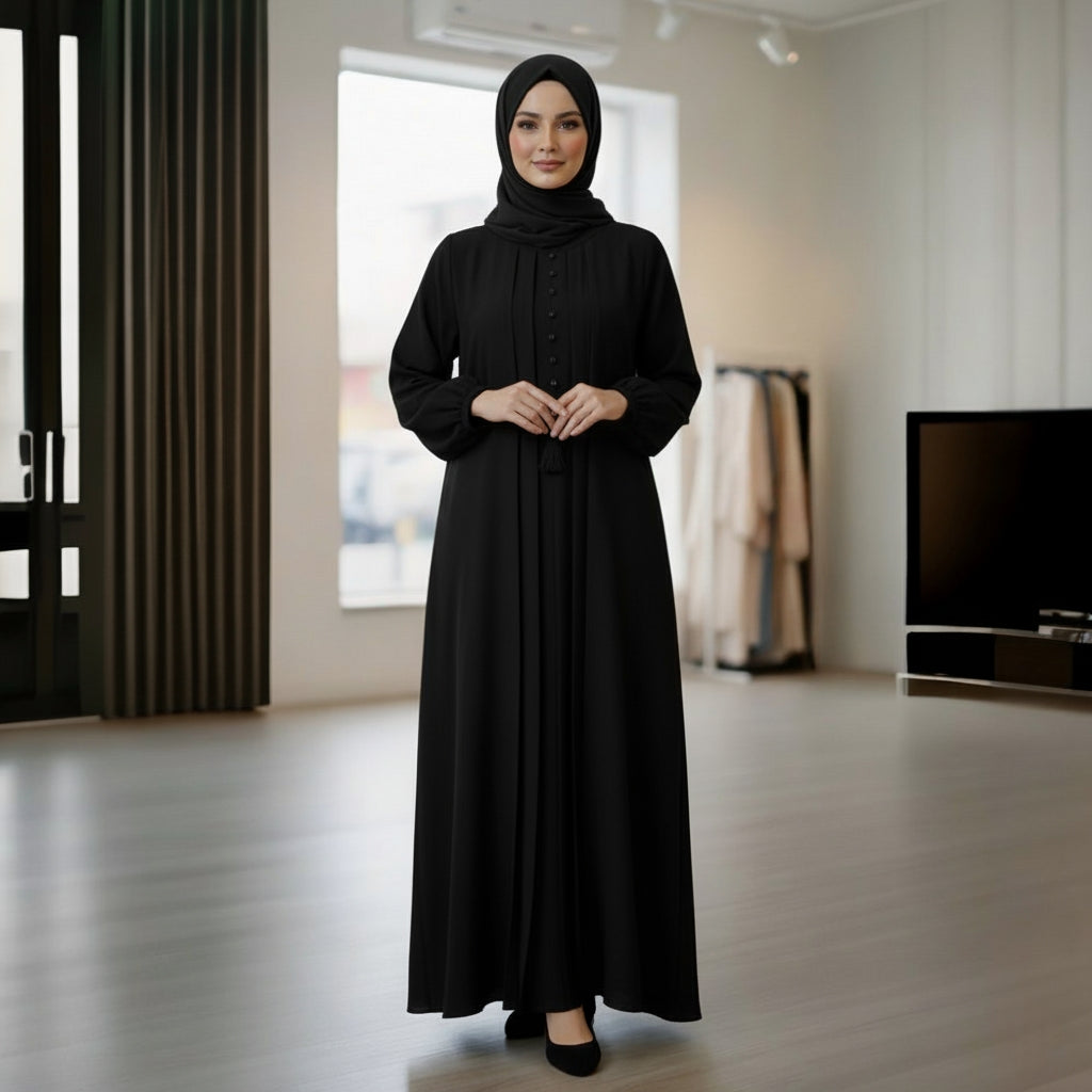 JET BLACK PLEATED ABAYA