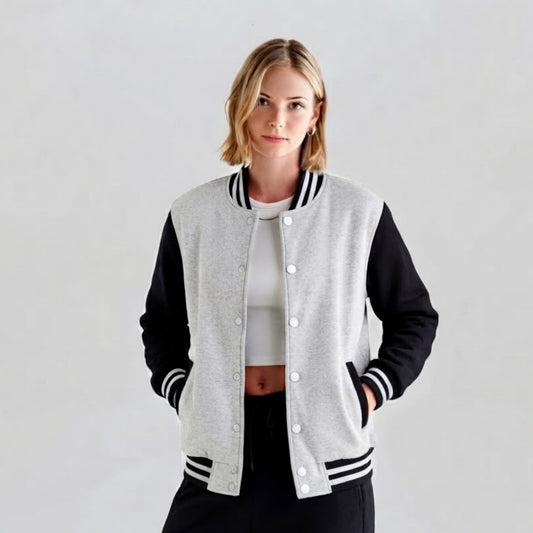 Women's Varsity Jacket Grey and Black