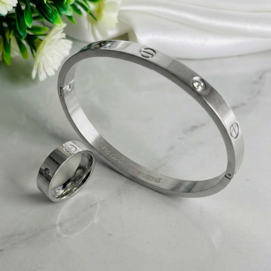 Carti-e-r Diamond Love Bracelet And Ring Set Silver
